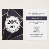 Promo Code Navy Blue Gold Geometric Discount Cards Visitekaartje (Voorkant /achterkant)