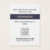 Promo Code Navy Blue Gold Geometric Discount Cards Visitekaartje (Achterkant)