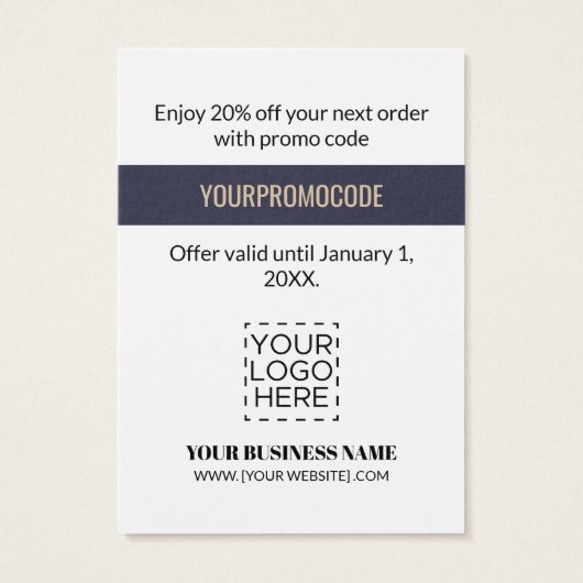 Promo Code Navy Blue Gold Geometric Discount Cards Visitekaartje (Achterkant)