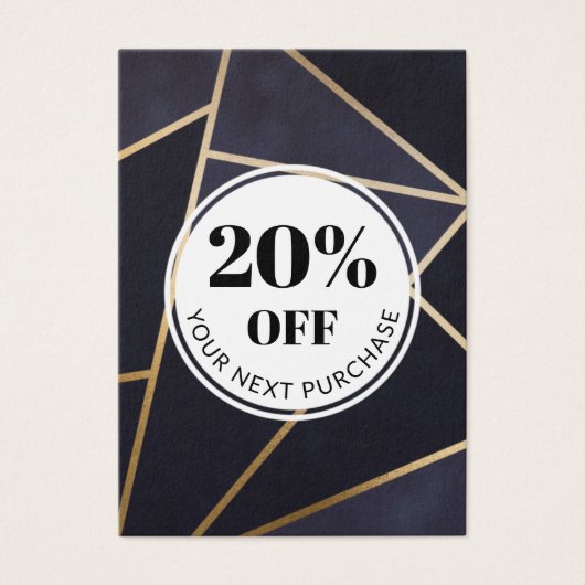 Promo Code Navy Blue Gold Geometric Discount Cards Visitekaartje (Voorkant)