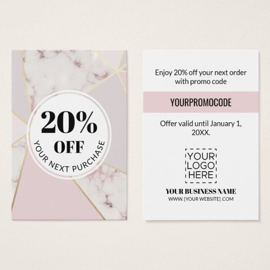Promo Code roze marmer Geometric Discount Cards Visitekaartje (Voorkant /achterkant)