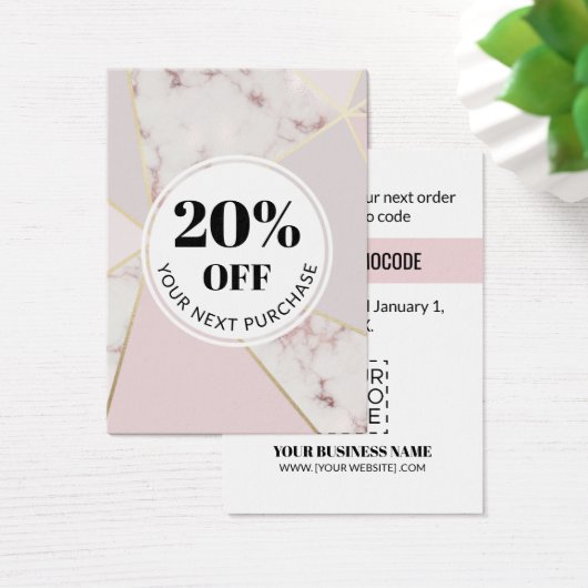 Promo Code roze marmer Geometric Discount Cards Visitekaartje (Bureau)