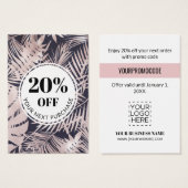 Promo Code Tropische marineblauw roze korting Kaar Visitekaartje (Voorkant /achterkant)