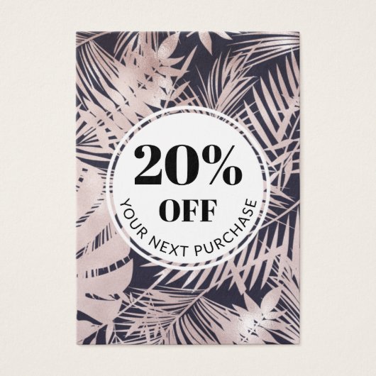 Promo Code Tropische marineblauw roze korting Kaar Visitekaartje (Voorkant)