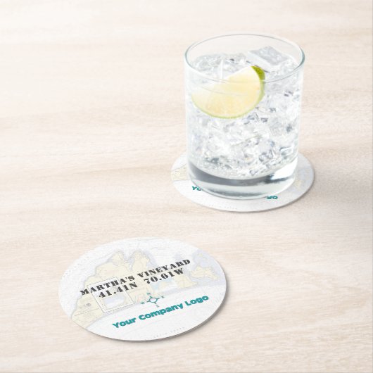 Promo Logo Latitude Longitude Martha's Vineyard Ronde Kartonnen Onderzetter (Insitu)