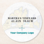 Promo Logo Latitude Longitude Martha's Vineyard Ronde Kartonnen Onderzetter (Voorkant)