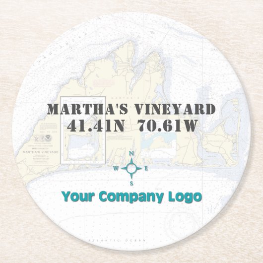 Promo Logo Latitude Longitude Martha's Vineyard Ronde Kartonnen Onderzetter (Voorkant)