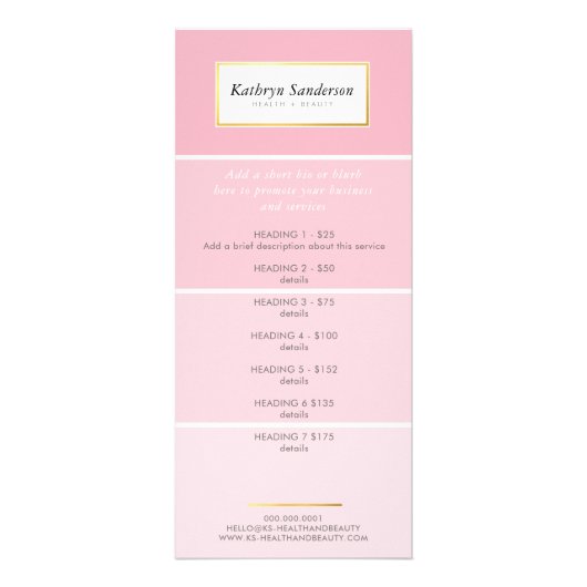 PROMO PRICE SERVICES LIJST moderne roze verfchip Reclamekaart (Voorkant)