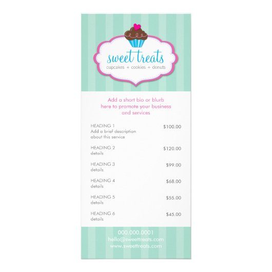PROMO PRIJS DIENSTEN LIJST cupcake bakkerij mint r Reclamekaart (Voorkant)