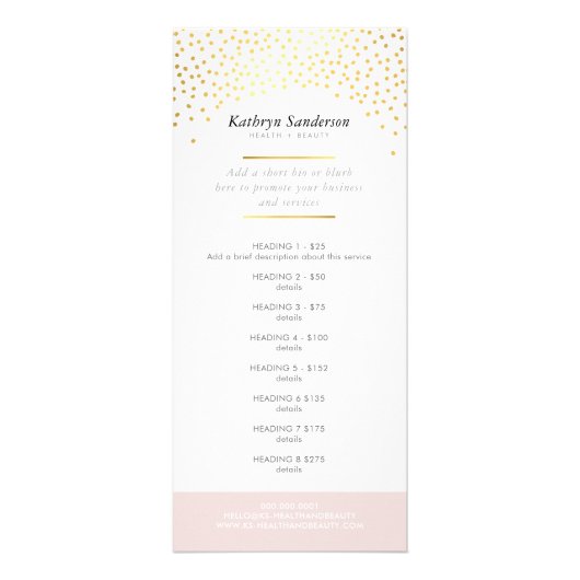 PROMO PRIJS SERVICE LIJST chique rustiek goud conf Reclamekaart (Voorkant)