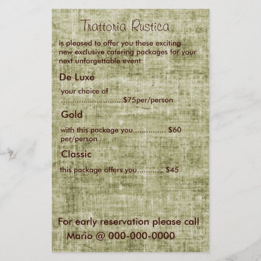 Promokaart voor rustieke cateringdiensten flyer (Achterkant)