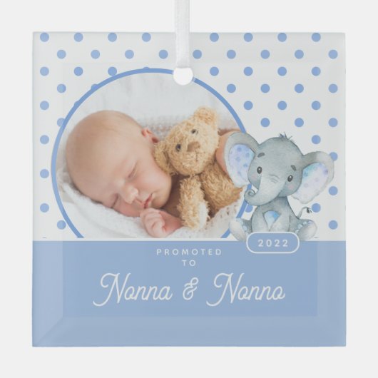 Promoot op Nonna Nonno Baby Boy Foto Glas Ornament (Voorkant)
