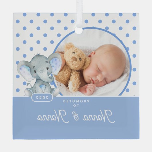Promoot op Nonna Nonno Baby Boy Foto Glas Ornament (Achterkant)