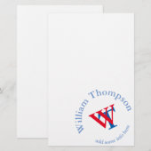 Promoot uzelf | Logo | Monogram rood/blauw Briefpapier (Voorkant / Achterkant)