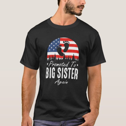 Promoted To Big Sister Again 2024 US Flag Father's T-shirt (Voorkant)
