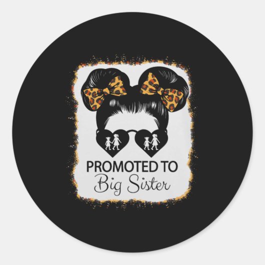 Promoted To Big Sister Leopard Girl Baby Announcem Ronde Sticker (Voorkant)
