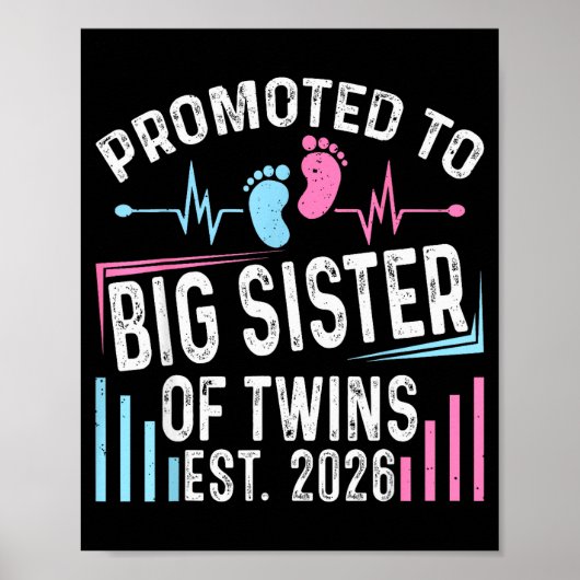 Promoted To Big Sister Of Twins Est 2026 Baby Show Poster (Voorkant)