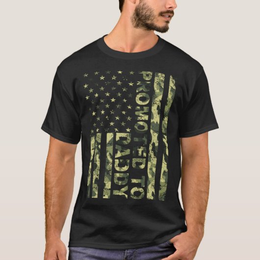 Promoted To Daddy American Flag Camo Fathers Day T-shirt (Voorkant)