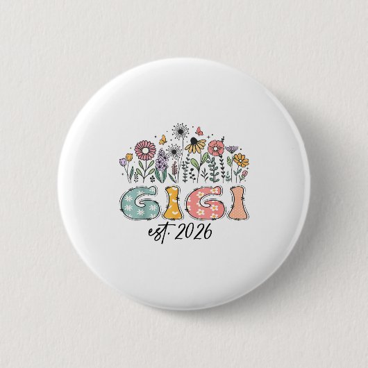 Promoted To Gigi Est. 2026 Wildflower Family Match Ronde Button 5,7 Cm (Voorkant)