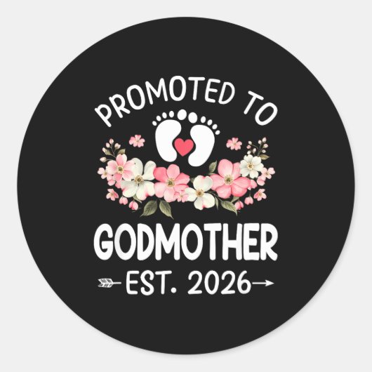 Promoted To Godmother 2026 First Time Floral New G Ronde Sticker (Voorkant)
