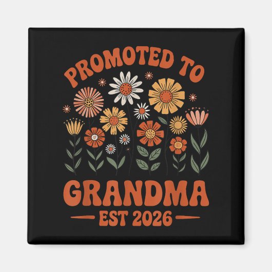 Promoted To Grandma 2026 Grandma 2026 Floral Retro Magneet (Voorkant)