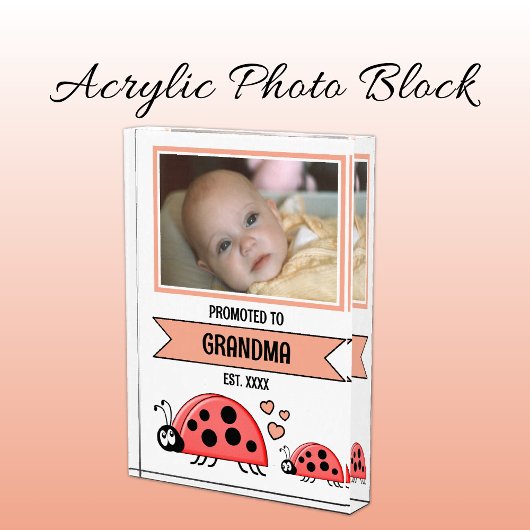 Promoted to grandma ladybugs peach fotoblokken