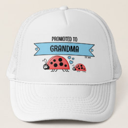Promoted to Grandma ladybugs white blue Trucker Pet