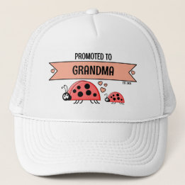 Promoted to Grandma ladybugs white peach Trucker Pet