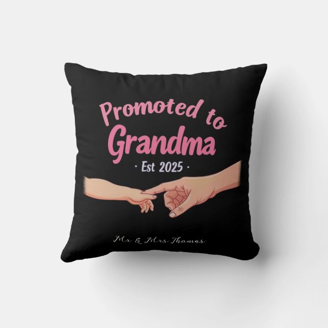 Promoted to Grandma Opgericht 2025 Aankondiging Kussen (Achterkant)
