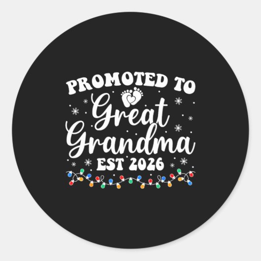Promoted To Great Grandma Est 2026 First Time New  Ronde Sticker (Voorkant)
