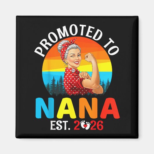 Promoted To Nana Est 2026 Strong Grandma Wer Retro Magneet (Voorkant)