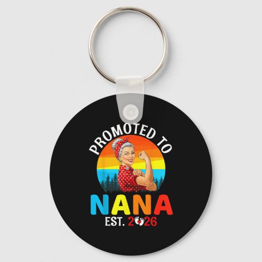 Promoted To Nana Est 2026 Strong Grandma Wer Retro Sleutelhanger (Voorkant)