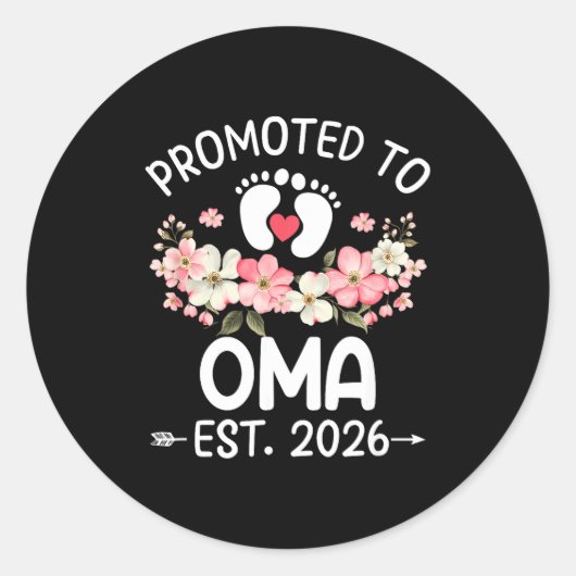 Promoted To Oma 2026 First Time Floral New Oma  Ronde Sticker (Voorkant)