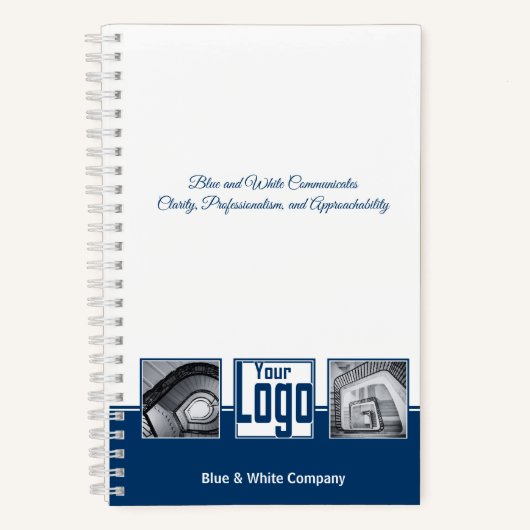 Promotie Aangepaste Afbeeldingen Blauw Wit Company Notitieboek (Voorkant)