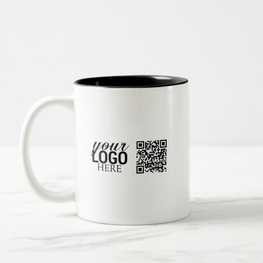 Promotie BedrijfsLogo & QR Code Tweekleurige Koffiemok (Links)
