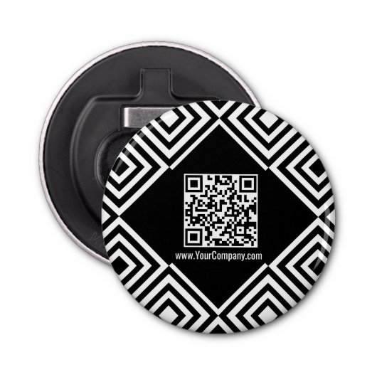 Promotie Bedrijfswebsite QR-code Zwart & Wit Button Flesopener (Voorkant)