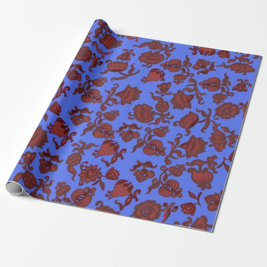Promotie Bloemen Boheemse Chic Bloem Boho Blauw Cadeaupapier (Uitgerold)