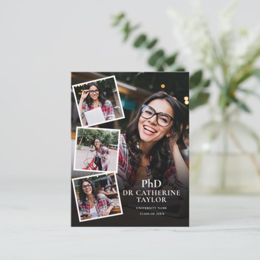 Promotie diploma 4 foto diploma-uitnodiging briefkaart (Staand voorkant)