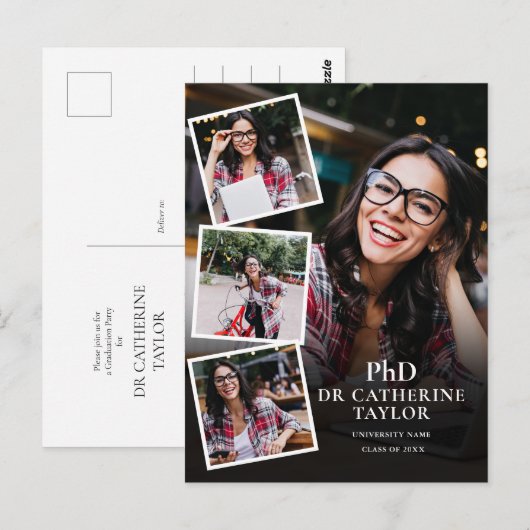 Promotie diploma 4 foto diploma-uitnodiging briefkaart (Voorkant / Achterkant)