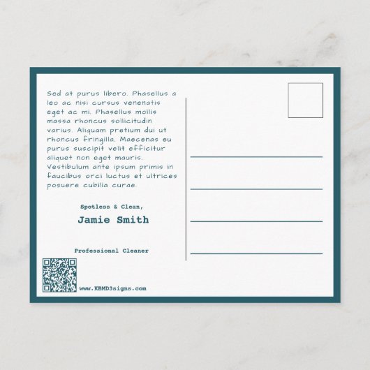 Promotie van de schoonmaakservice van het huis Har Briefkaart (Achterkant)