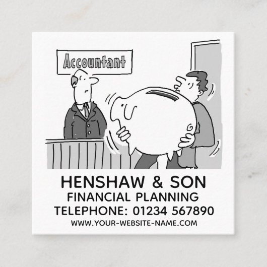 Promotie van financiële planning of accountants vierkante visitekaartje (Voorkant)