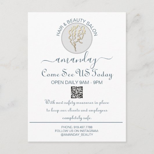 Promotie: veilig Logo hairdresser QR-code wit Aankondigingskaart (Voorkant)