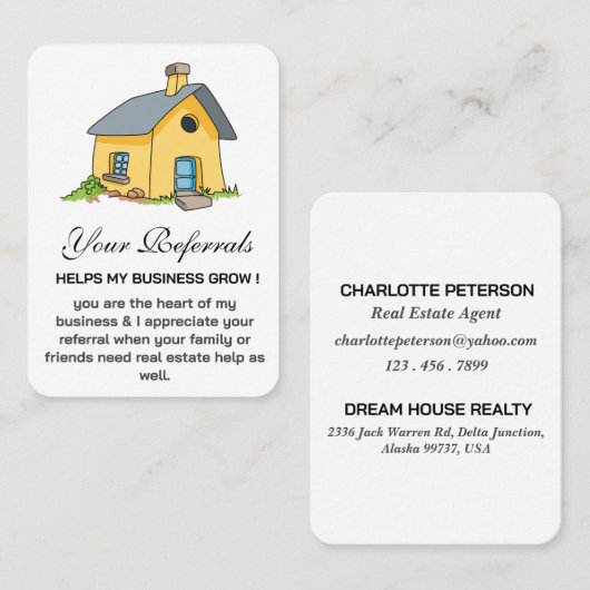 Promotie voor Cute House Real Estate Agent Aanbevelingskaartje (Voorkant / Achterkant)
