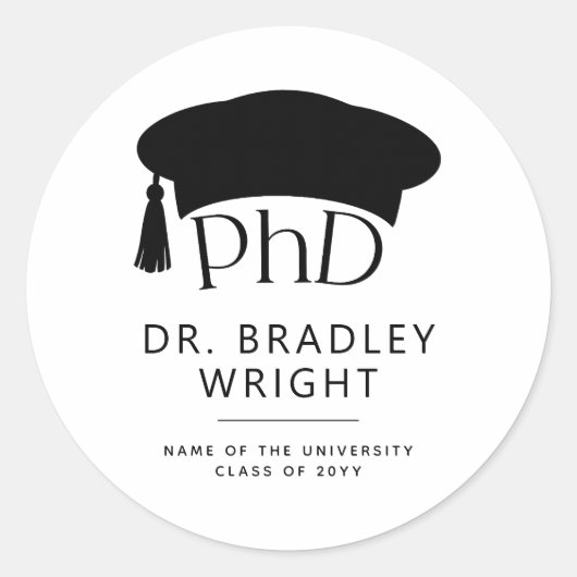 Promotiehoed Doctoraat Diploma Afstuderen Ronde Sticker (Voorkant)