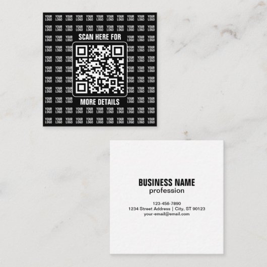 Promotional QR code (editable) plus Logo Pattern Vierkante Visitekaartje (Voorkant / Achterkant)