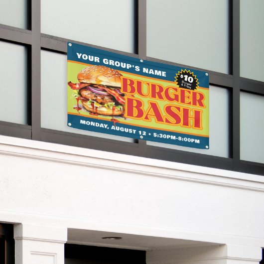 Promotionele Aangepaste Burger Bash Fondsenwerving Spandoek (Buitenkant Gebouw)