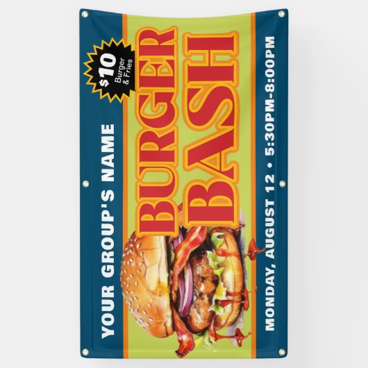 Promotionele aangepaste Burger Bash Fondsenwerving Spandoek (Verticaal)