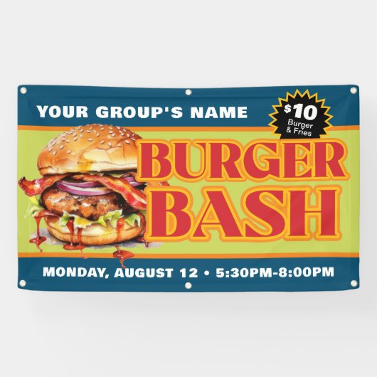 Promotionele Aangepaste Burger Bash Fondsenwerving Spandoek (Horizontaal)