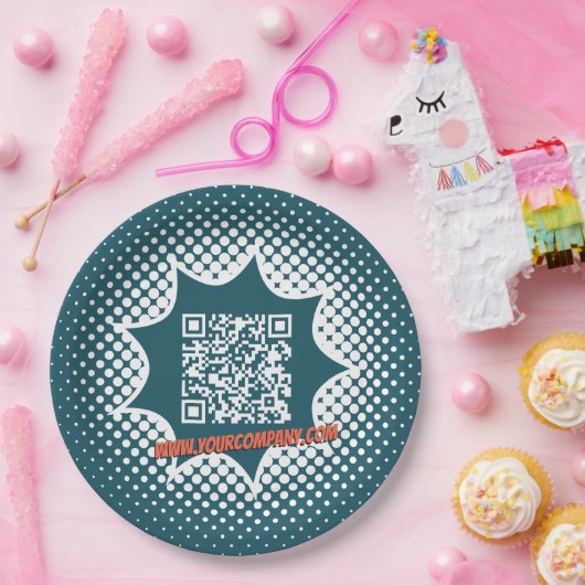 Promotionele blauwe QR-code schoonmaakservice Papieren Bordje (Feest)