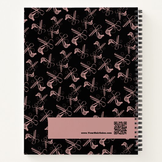 Promotionele Hair Stylist Tools Patroon Zwart Roze Notitieboek (Achterkant)